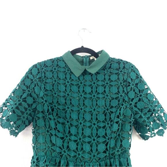 JessaKae Romantic Collared Lace Midi Dress Emerald Green M - Picture 5 of 7